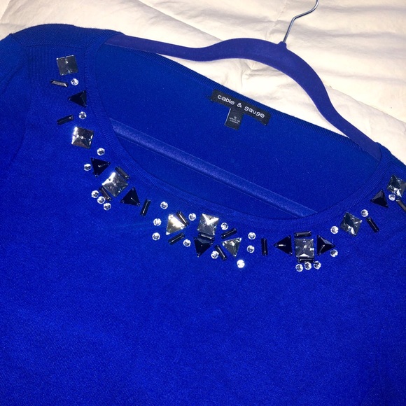 Cobalt Blue Top // Embellished Collar - Picture 2 of 2
